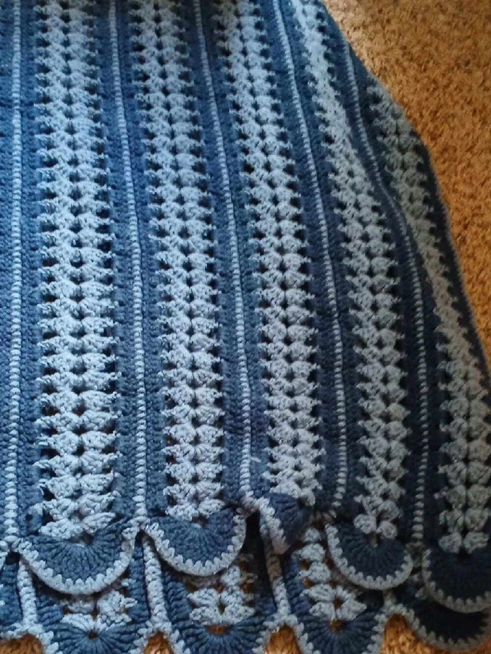 Handmade Crochet Throw Blanket in Two-Tone Blue